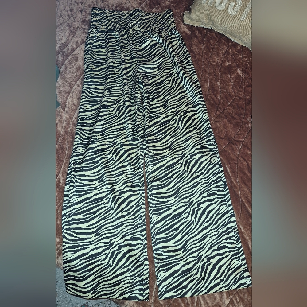 Sincerely Jules Zebra-Striped Wide Leg Pants in Black & Cream